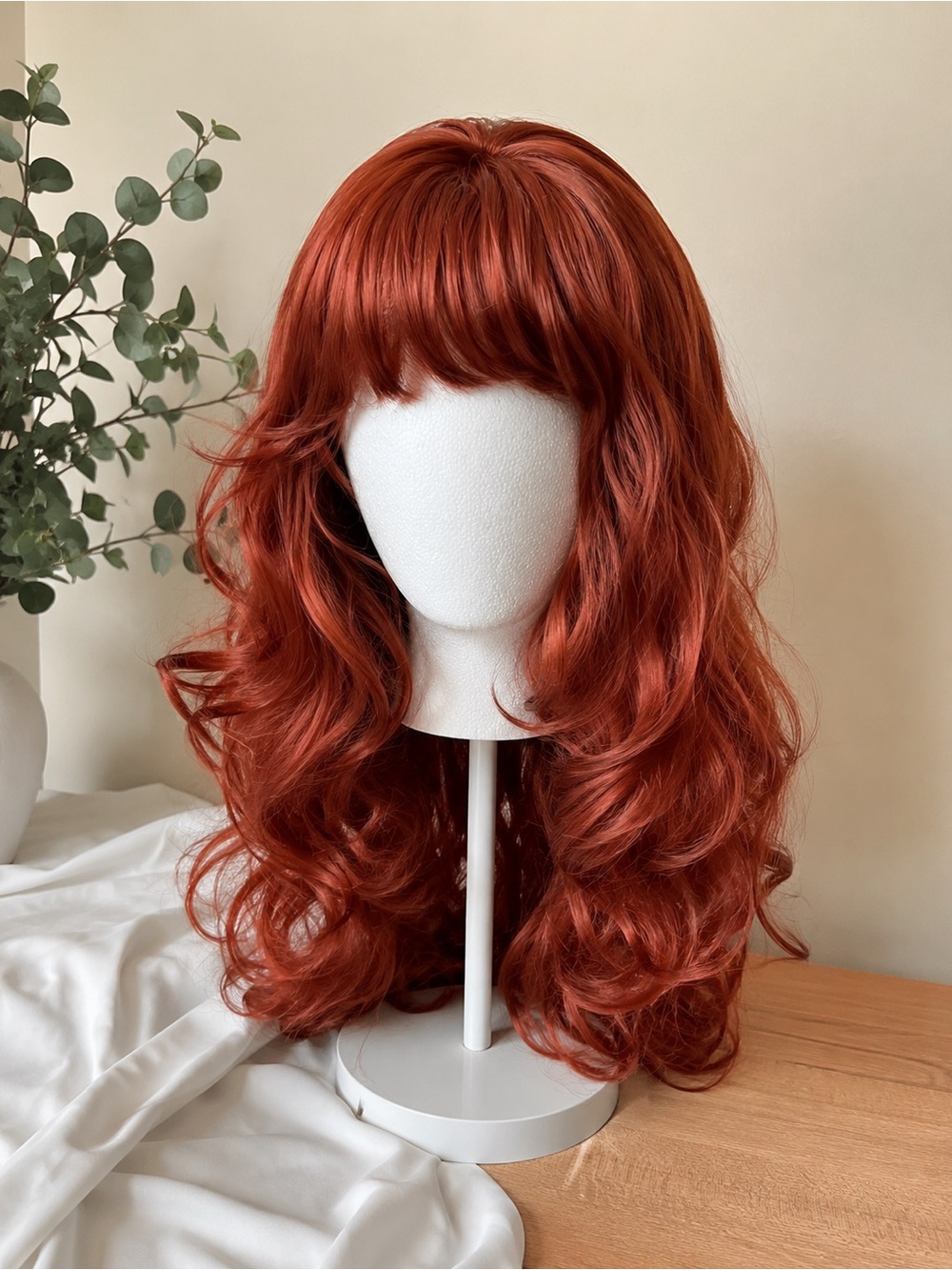 Auburn Red Long Curly Wig with Bangs | Heat Resistant